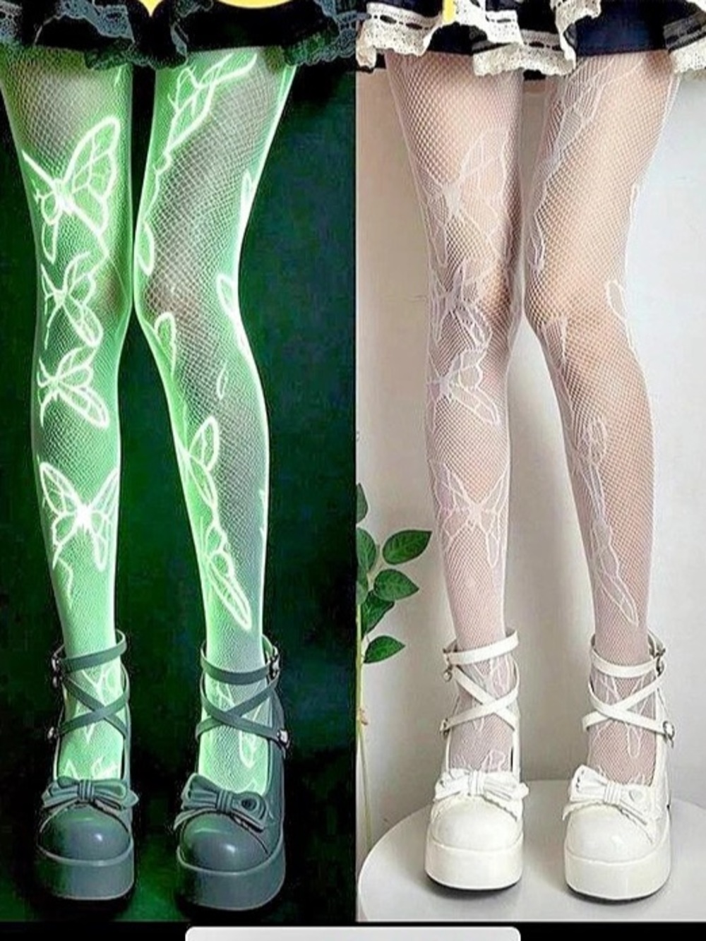 Glow in the dark butterfly fishnet white hosiery socks